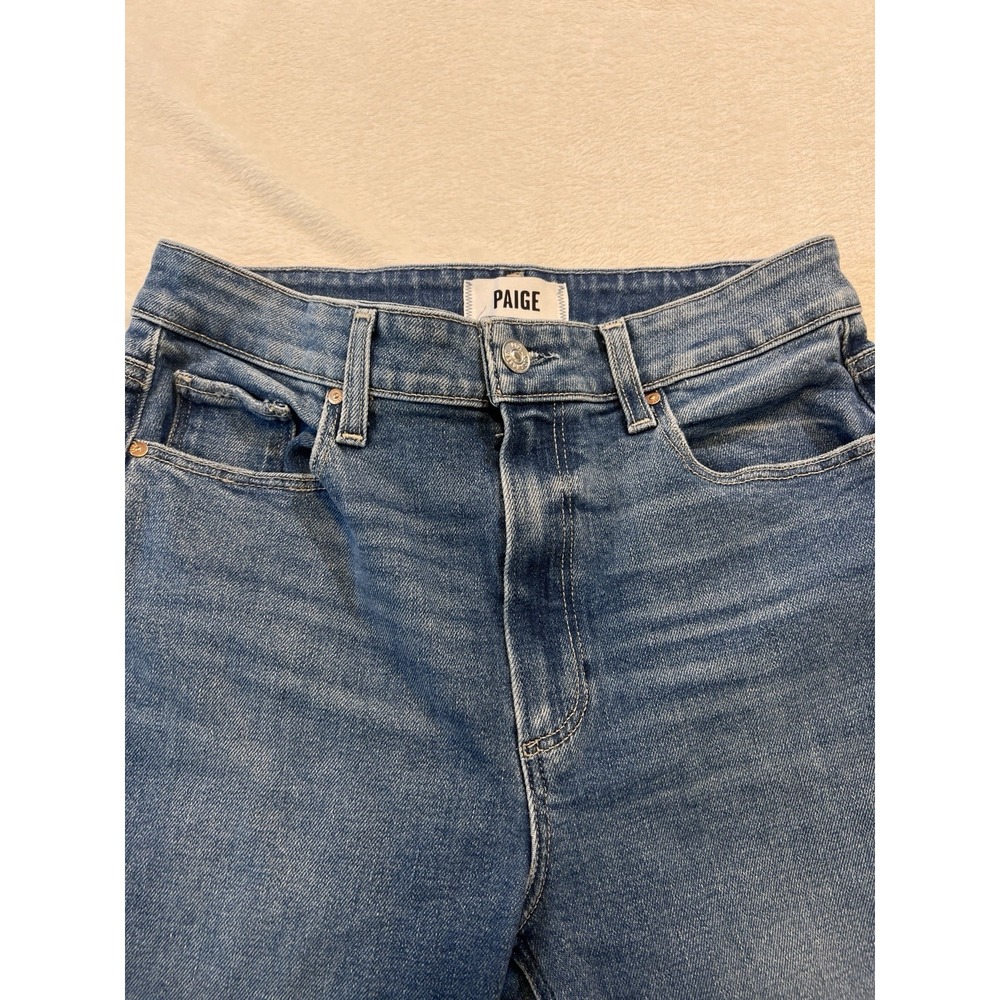Paige Marlow Skimmer Buckingham Jean Medium Wash Raw Hem 28 Flair - Picture 5 of 9